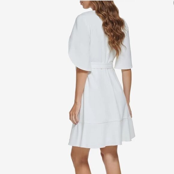 DKNY Womens Tulip-Sleeve V-Neck Dress Ivory Office Wear to Work Dress M - Picture 6 of 16